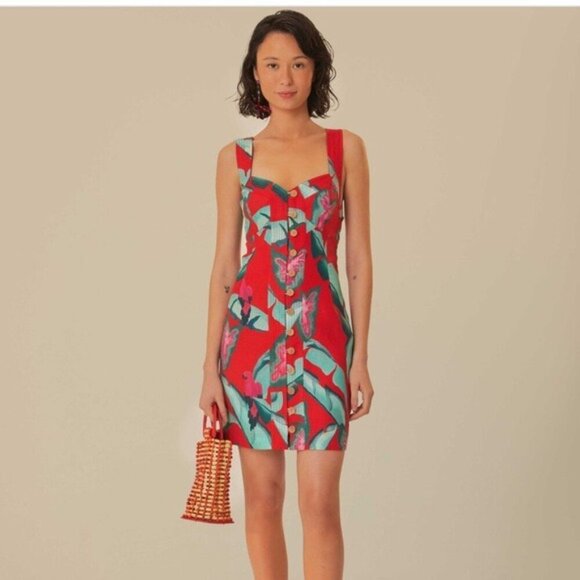 Farm Rio Red Summer Foliage Mini Dress - Picture 10 of 14